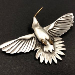 Vintage Hummingbird Stamped Pewter Brooch Brooch